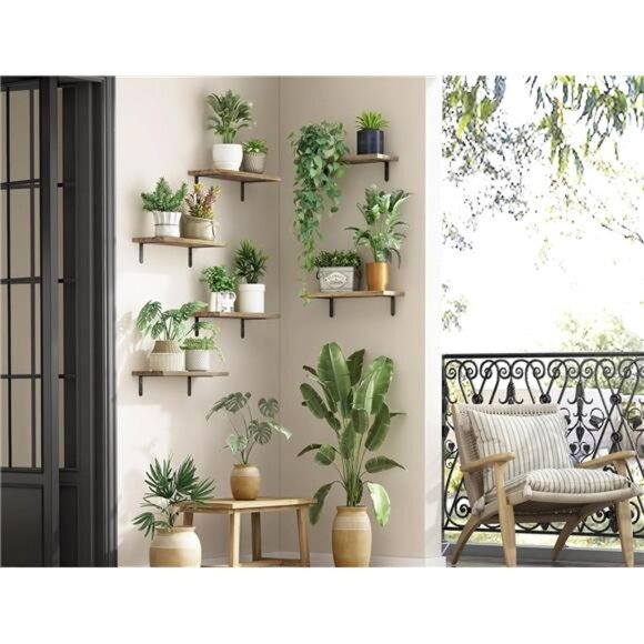 Wood Floating Shelves - Set of 6, Rustic Brown - Wall Mounted, Farmhouse Shelf - Picture 5 of 7